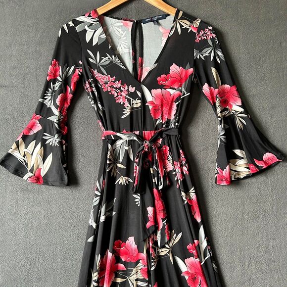 One Clothing Jumpsuit Black Red Floral Knit V-Neck Wide Leg - Women's Size M - Picture 4 of 11